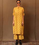 Yellow printed cotton kurta set