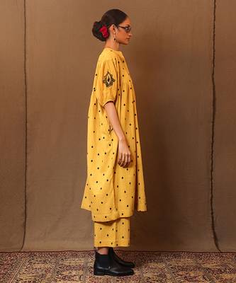 Yellow printed cotton kurta set 2