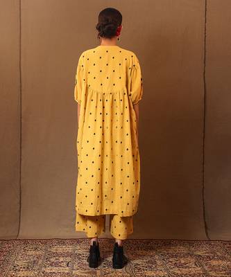 Yellow printed cotton kurta set 3