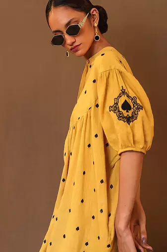Yellow printed cotton kurta set