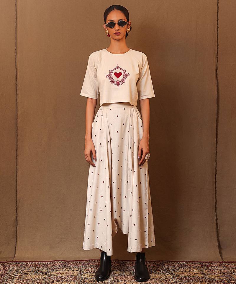 White printed cotton co ord set