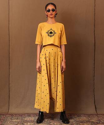 Yellow printed cotton co ord set 1