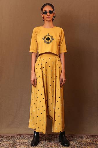 Yellow printed cotton co ord set