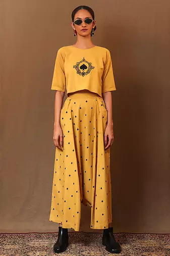 Yellow printed cotton co ord set