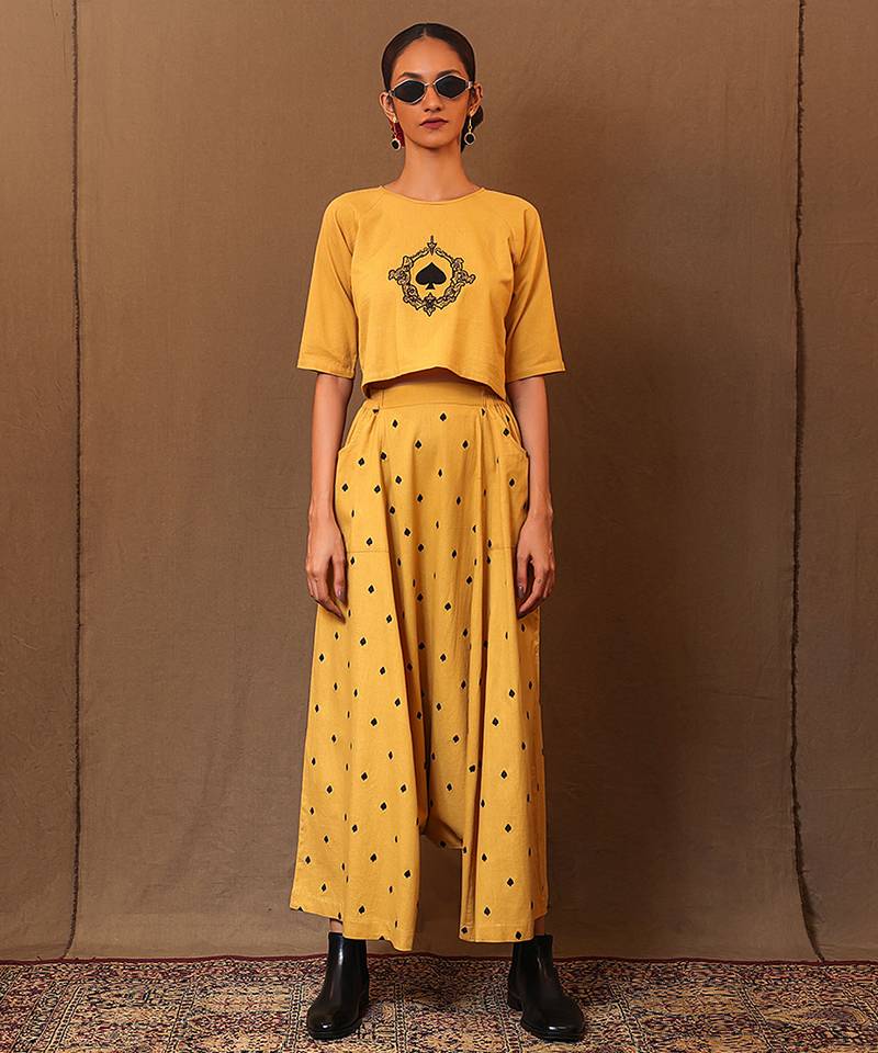 Yellow printed cotton co ord set