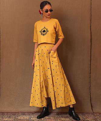 Yellow printed cotton co ord set 2
