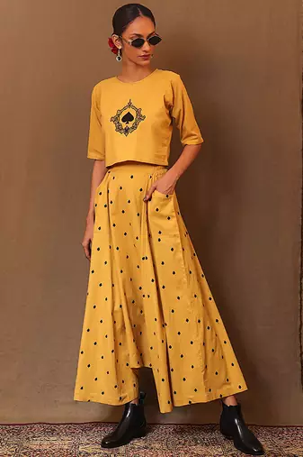 Yellow printed cotton co ord set