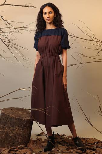 Blue and Brown cotton dress