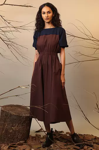 Blue and Brown cotton dress
