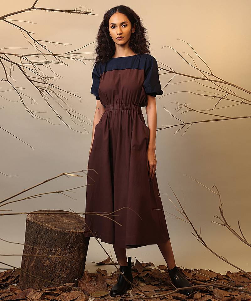 Blue and Brown cotton dress
