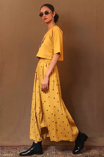 Yellow printed cotton co ord set