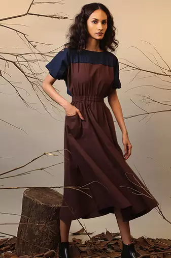 Blue and Brown cotton dress
