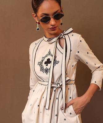 White printed cotton long kurta 1