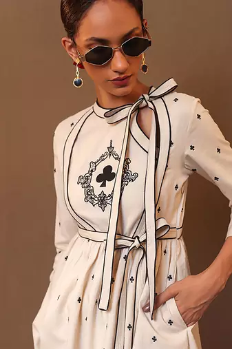 White printed cotton long kurta