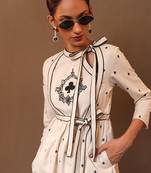 White printed cotton long kurta