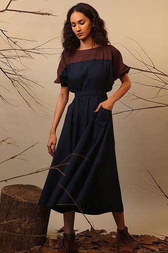 Blue and Brown cotton dress