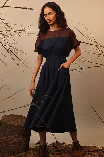 Blue and Brown cotton dress