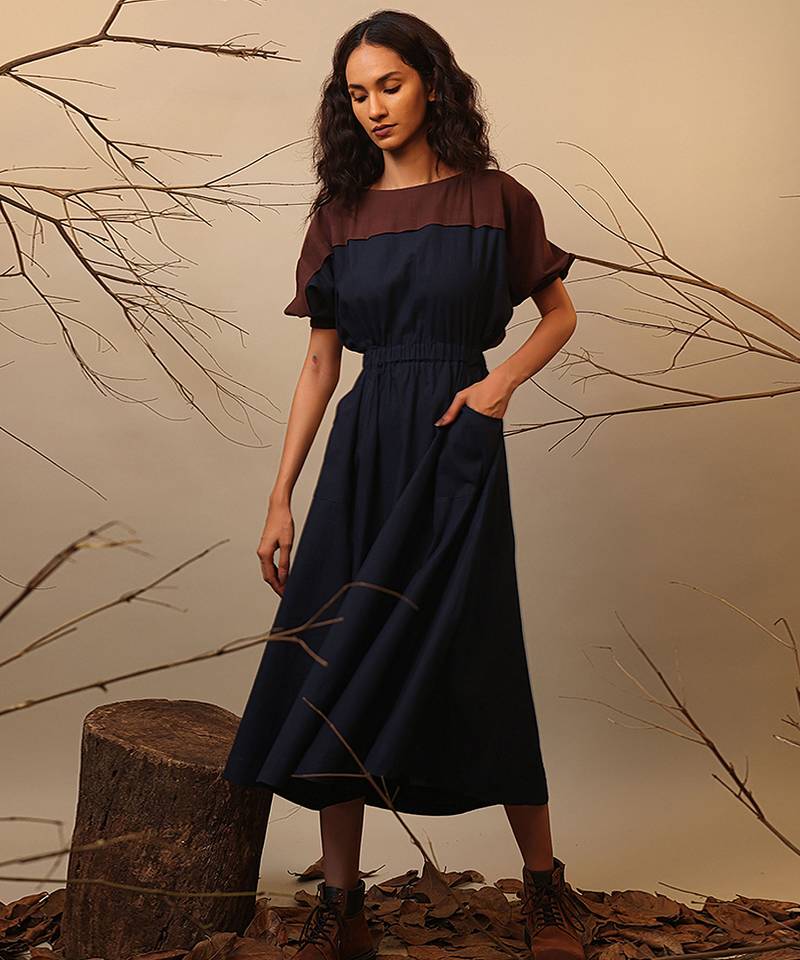 Blue and Brown cotton dress