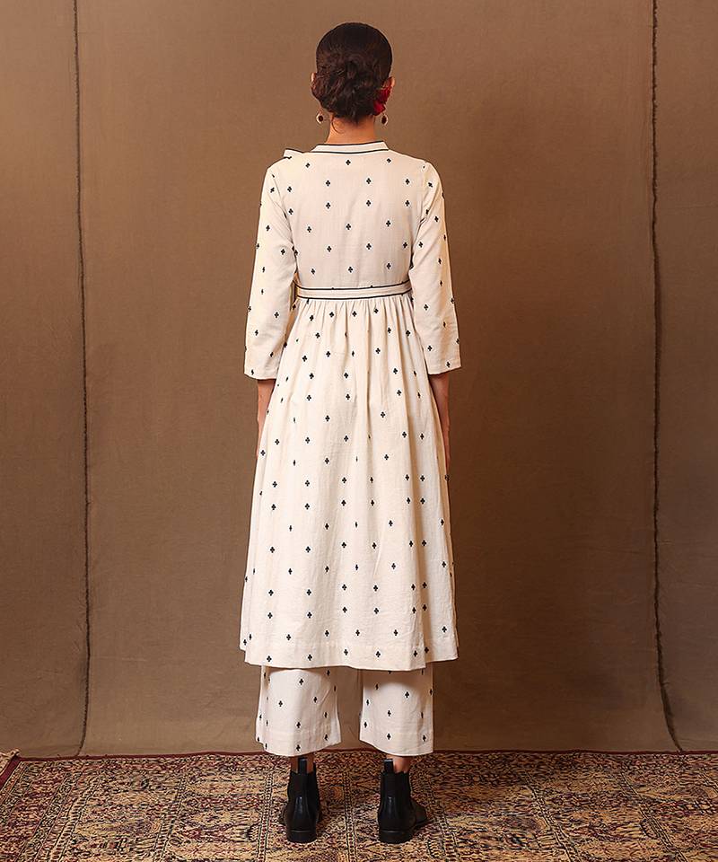 White printed cotton long kurta