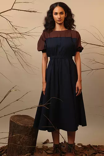 Blue and Brown cotton dress