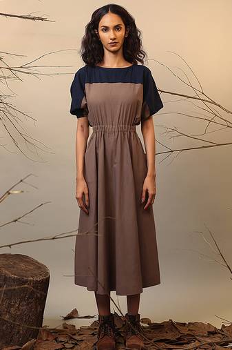 Brown and Blue cotton dress
