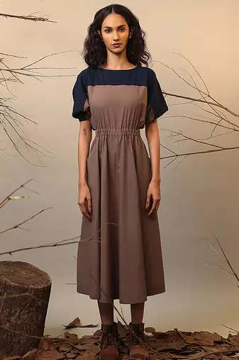 Brown and Blue cotton dress