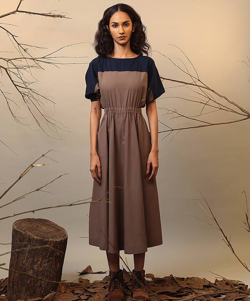 Brown and Blue cotton dress