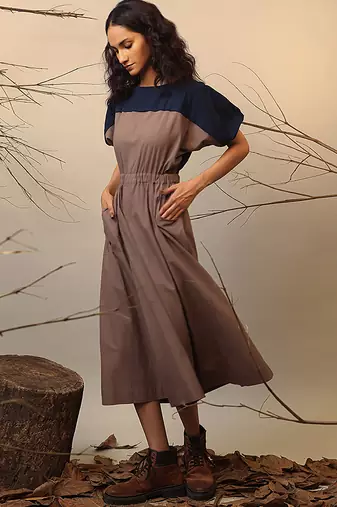 Brown and Blue cotton dress