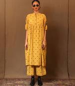 Yellow printed cotton long kurta