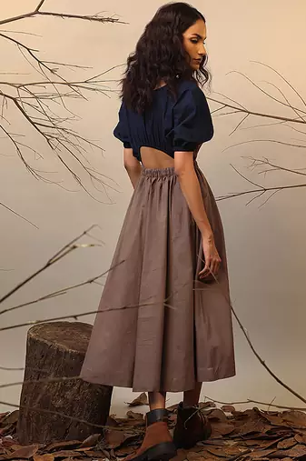 Brown and Blue cotton dress