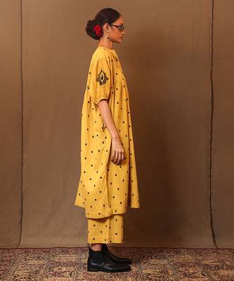 Yellow printed cotton long kurta 2