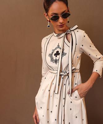 White printed cotton kurta set with Dupatta 1