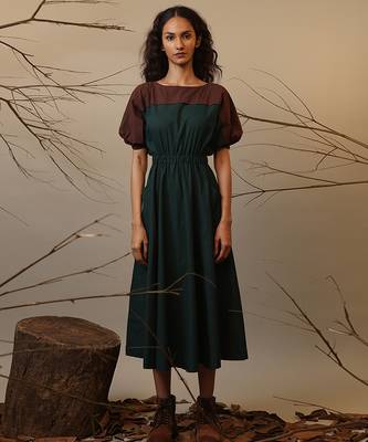 Green and Brown cotton dress 1