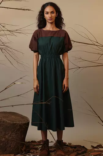 Green and Brown cotton dress