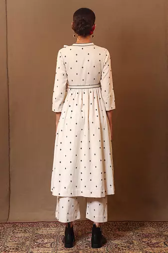 White printed cotton kurta set with Dupatta