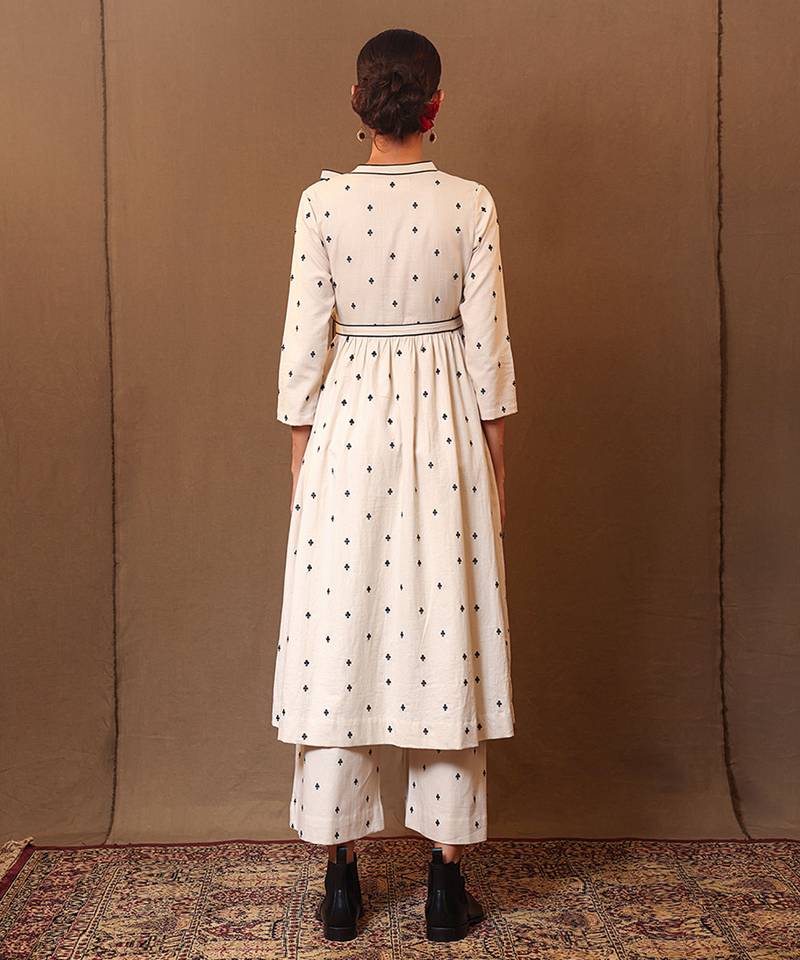 White printed cotton kurta set with Dupatta