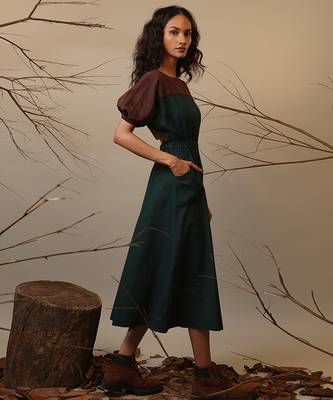 Green and Brown cotton dress 2