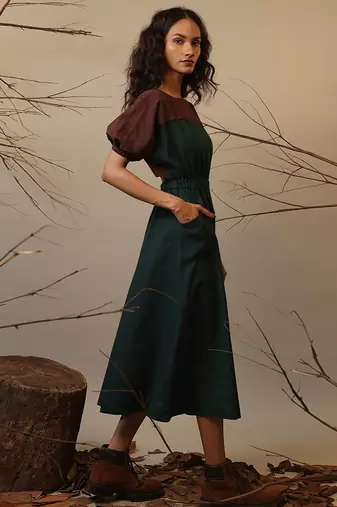 Green and Brown cotton dress