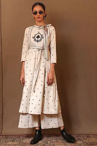 White printed cotton kurta set with Dupatta