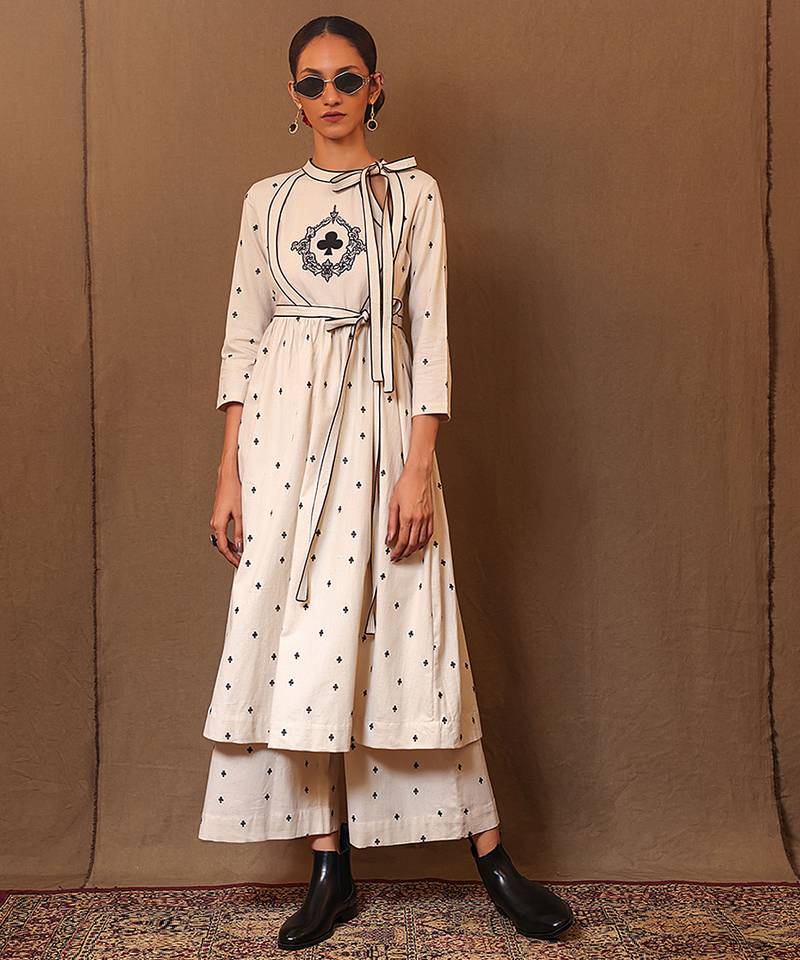 White printed cotton kurta set with Dupatta