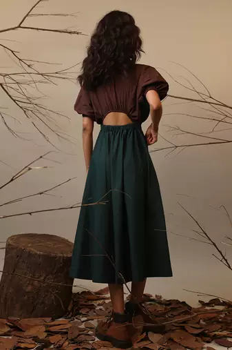 Green and Brown cotton dress