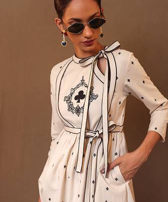 White printed cotton kurta set 1