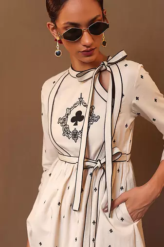 White printed cotton kurta set