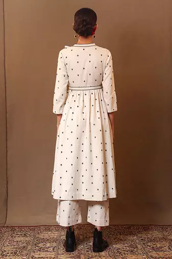 White printed cotton kurta set