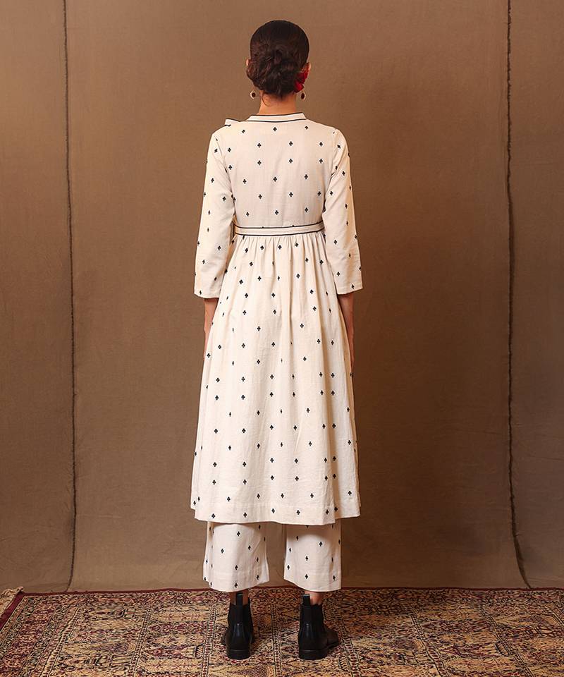 White printed cotton kurta set