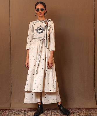 White printed cotton kurta set 3