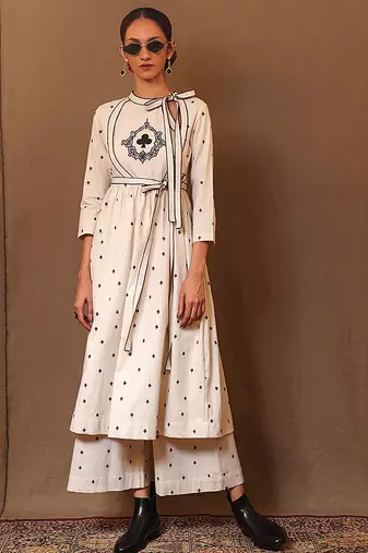 White printed cotton kurta set