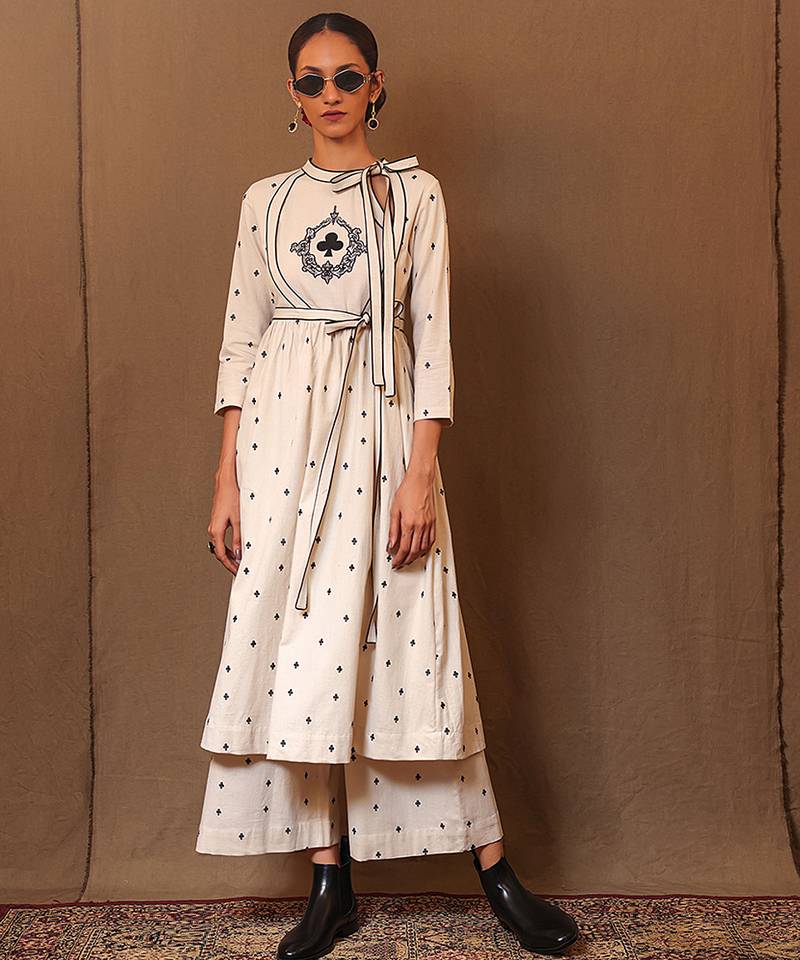 White printed cotton kurta set