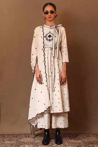White printed cotton kurta set