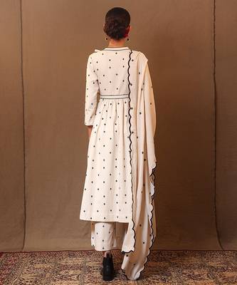 White printed cotton kurta set 5